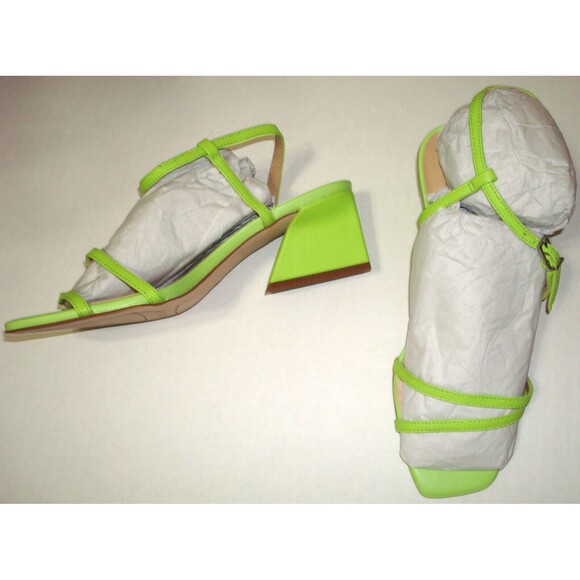 New Womens 6 M Sandals Shoes Franco Sarto Lime Green Angled Heels Strappy 2.5 - Picture 2 of 5
